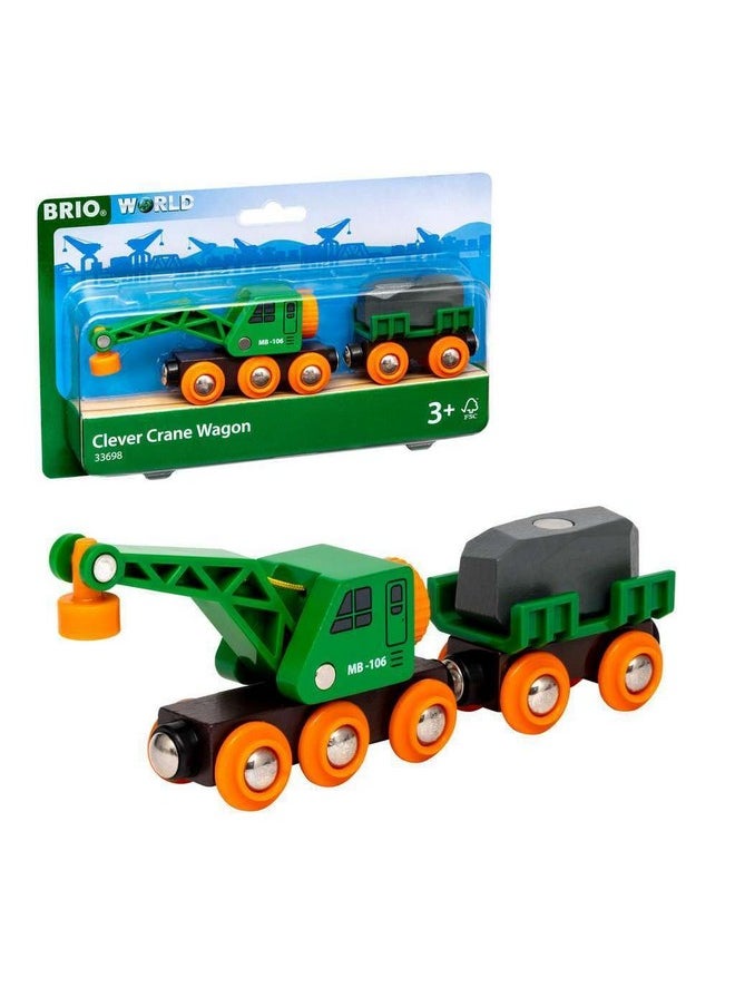 BRIO World 33698 - Clever Crane Wagon Set - 4 Piece Wooden Toy Train Set for Kids | Imaginative Play | Compatibility with Other Sets | FSC-Certified Wood