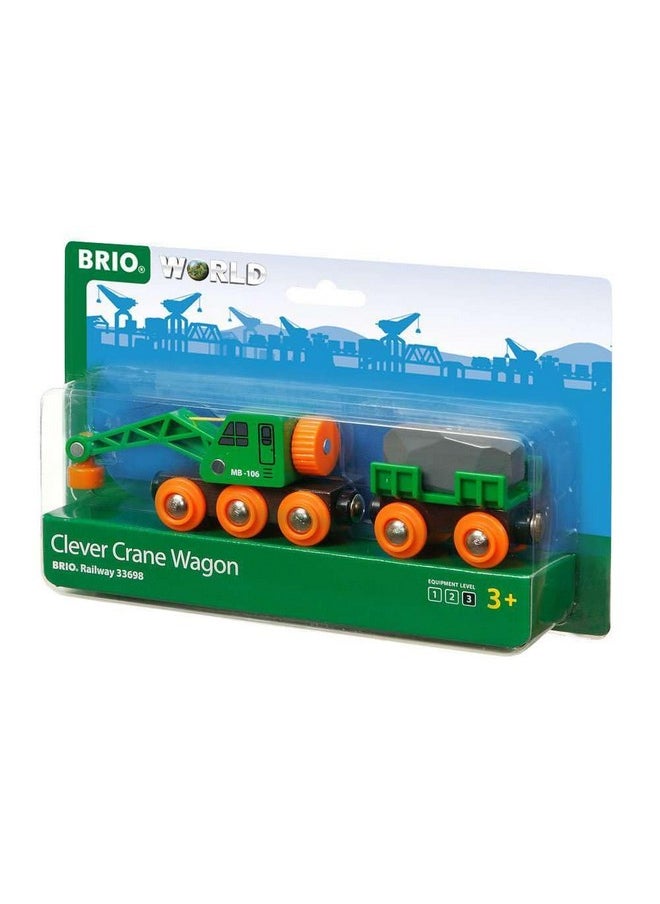 BRIO World 33698 - Clever Crane Wagon Set - 4 Piece Wooden Toy Train Set for Kids | Imaginative Play | Compatibility with Other Sets | FSC-Certified Wood