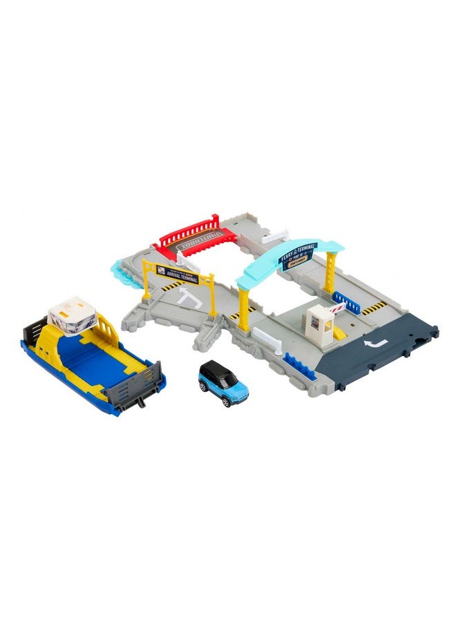 Matchbox HMH29 Ferry Port Set with Detachable Wheeled Ferry, Elements to Activate Manually or with The Help of The Land Rover Car, Children's Toy, from 3 Years Old,