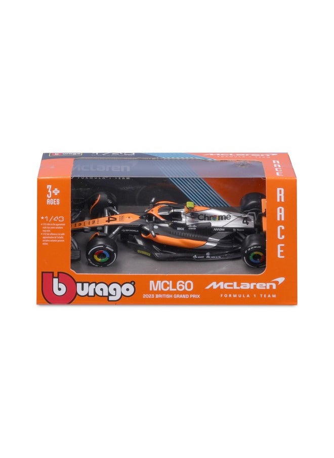 F1 McLAREN MCL60 2023 BRITISH GP - Formula 1 - LANDO NORRIS 4 - Scale 1:43 12 cm - BBurago 38087, Orange Black