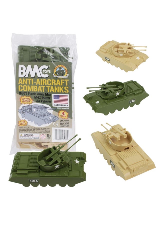 BMC Classic Payton Anti-Aircraft Tanks - 4pc Tan Green Plastic Army Men Vehicles