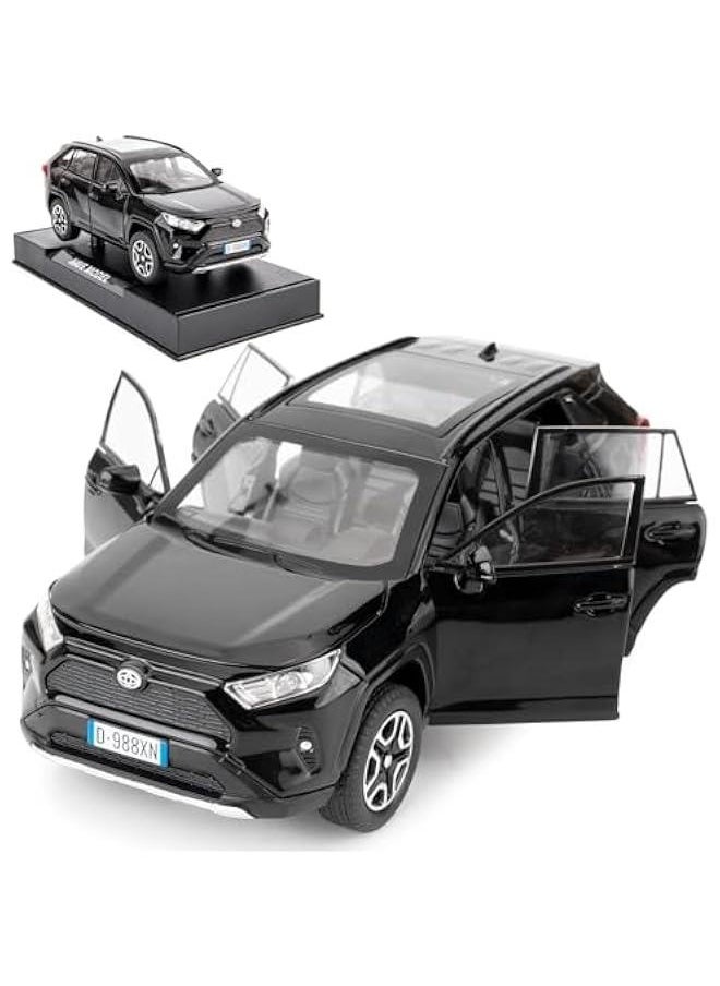 Model Car 1/32 RAV4 Alloy Diecast Collectible Toy Car with Light and Sound Toy Vehicle Door Can Be Opened for Boys Kids Toddler Gift (Black)