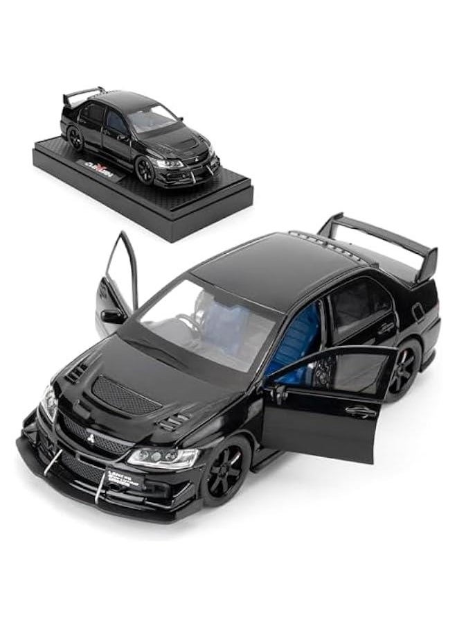 Toy Car Compatible for 1:32 Mitsubishi Lancer Evolution Model Car, Pull Back Diecast Collectible Car with Sounds ＆ Lights for Kids Boys Girls and Adults, Gift Black