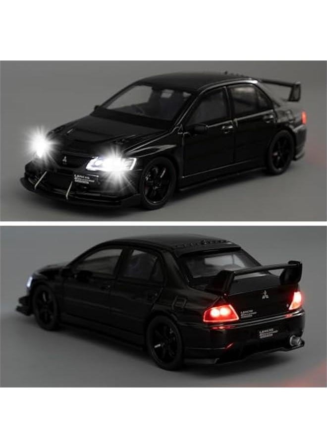 Toy Car Compatible for 1:32 Mitsubishi Lancer Evolution Model Car, Pull Back Diecast Collectible Car with Sounds ＆ Lights for Kids Boys Girls and Adults, Gift Black