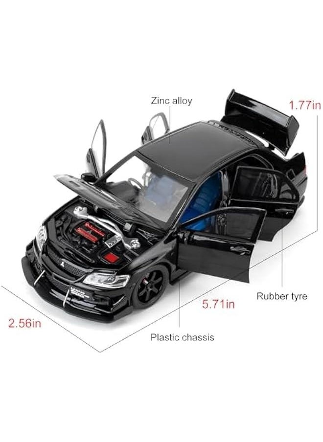 Toy Car Compatible for 1:32 Mitsubishi Lancer Evolution Model Car, Pull Back Diecast Collectible Car with Sounds ＆ Lights for Kids Boys Girls and Adults, Gift Black