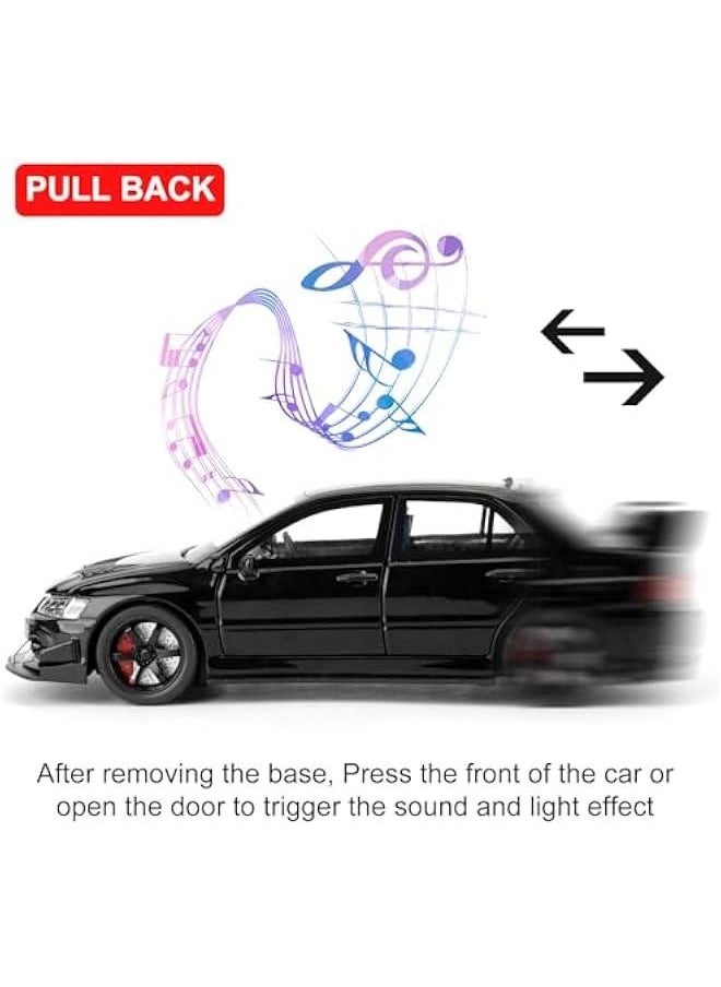 Toy Car Compatible for 1:32 Mitsubishi Lancer Evolution Model Car, Pull Back Diecast Collectible Car with Sounds ＆ Lights for Kids Boys Girls and Adults, Gift Black