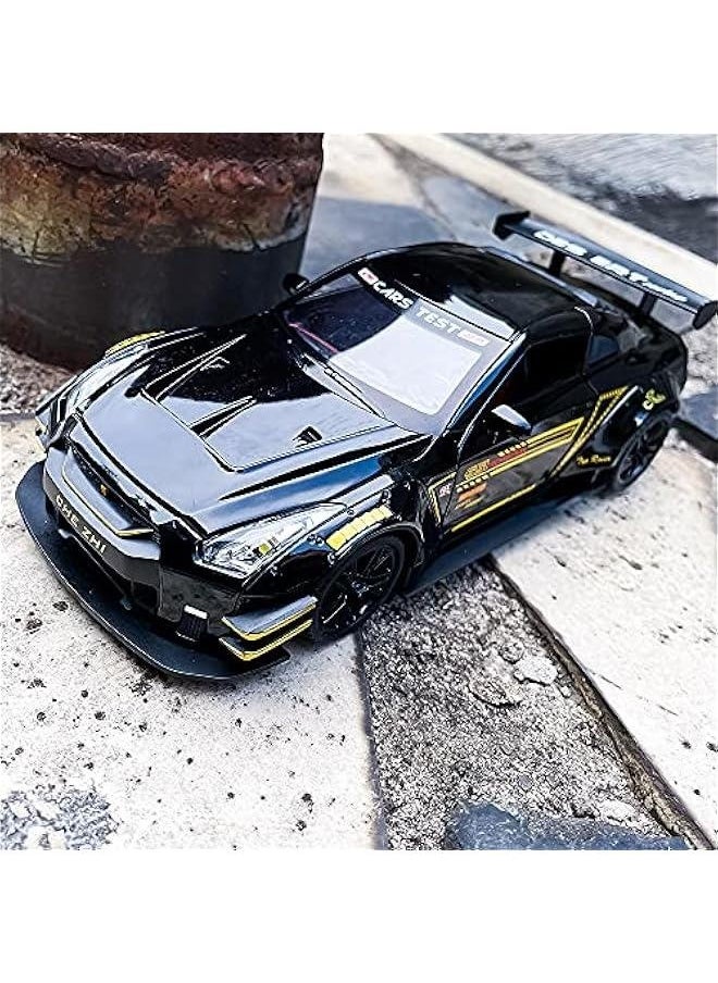 1/24 Scale Compatible for Nissan GTR Model Car Toy, Zinc Alloy Pull Back Toy car with Sound and Light for Kids Boy Girl Gift (Black)
