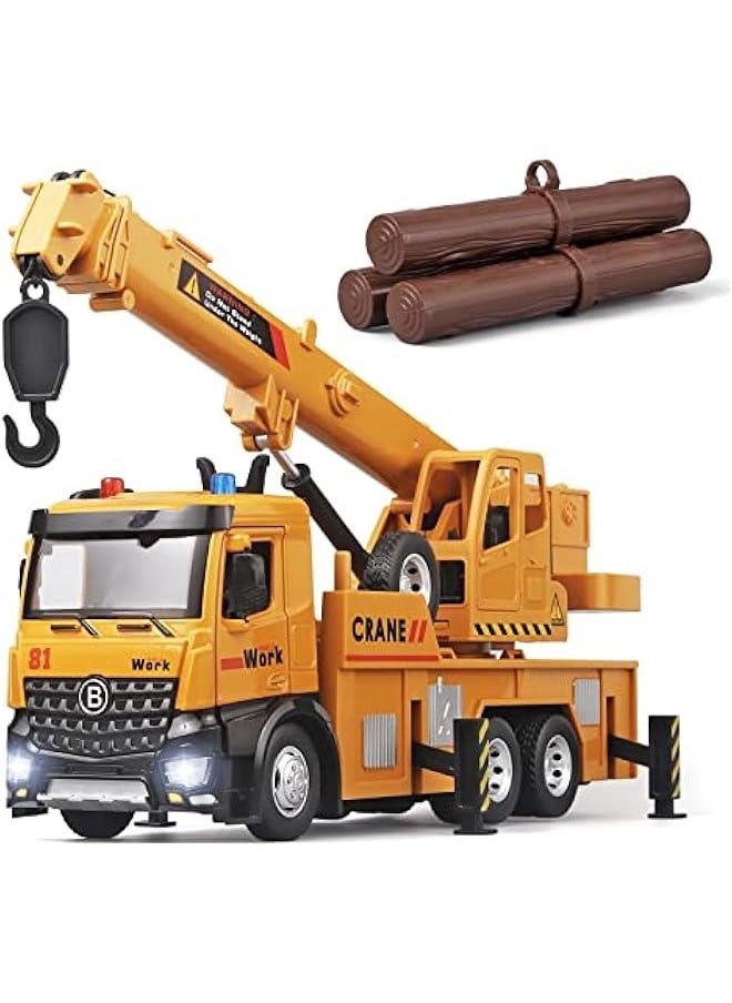 Children Crane Toy Metal DieCast Crane Model，Construction Truck Toys with Simulated Sounds and Lights，Suitable for Ages 3 and Up Toy Crane for Boys