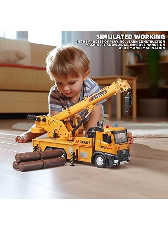 Children Crane Toy Metal DieCast Crane Model，Construction Truck Toys with Simulated Sounds and Lights，Suitable for Ages 3 and Up Toy Crane for Boys
