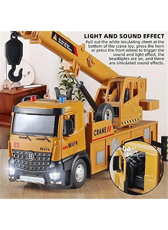 Children Crane Toy Metal DieCast Crane Model，Construction Truck Toys with Simulated Sounds and Lights，Suitable for Ages 3 and Up Toy Crane for Boys