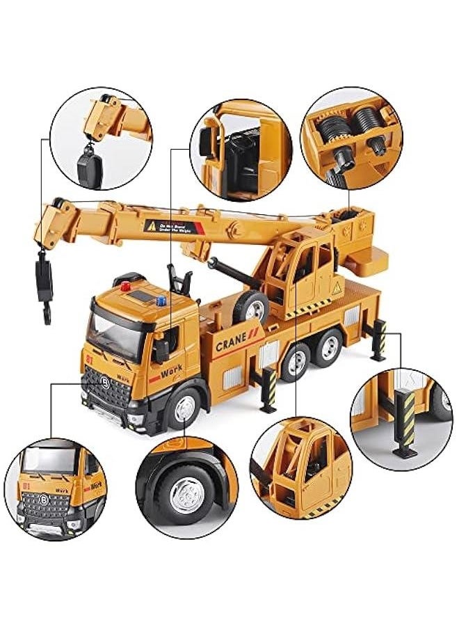 Children Crane Toy Metal DieCast Crane Model，Construction Truck Toys with Simulated Sounds and Lights，Suitable for Ages 3 and Up Toy Crane for Boys