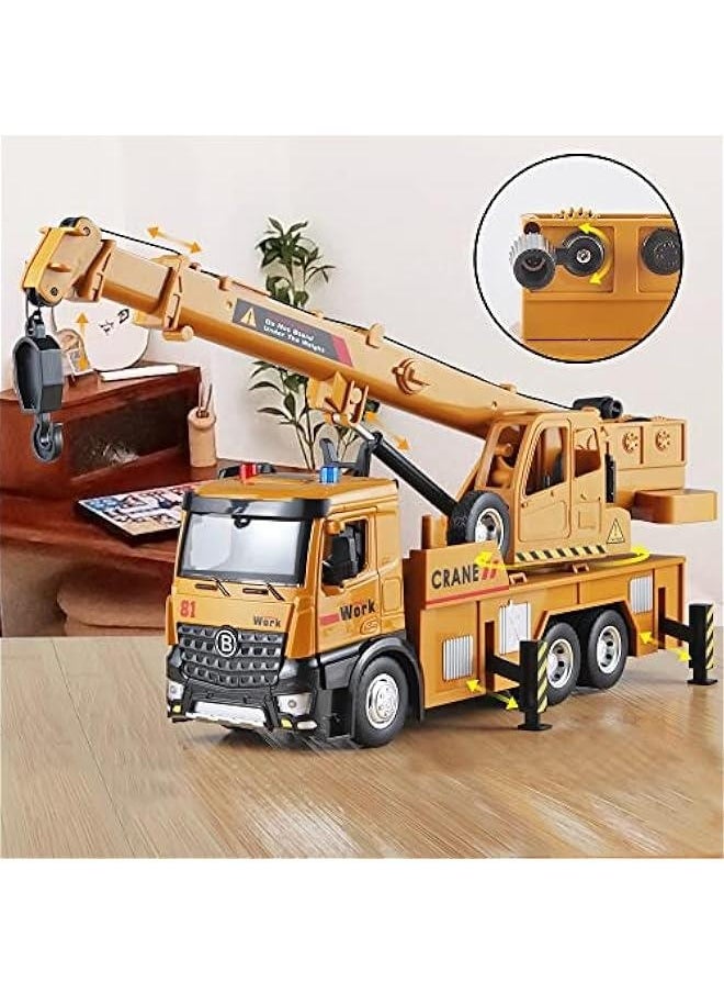 Children Crane Toy Metal DieCast Crane Model，Construction Truck Toys with Simulated Sounds and Lights，Suitable for Ages 3 and Up Toy Crane for Boys