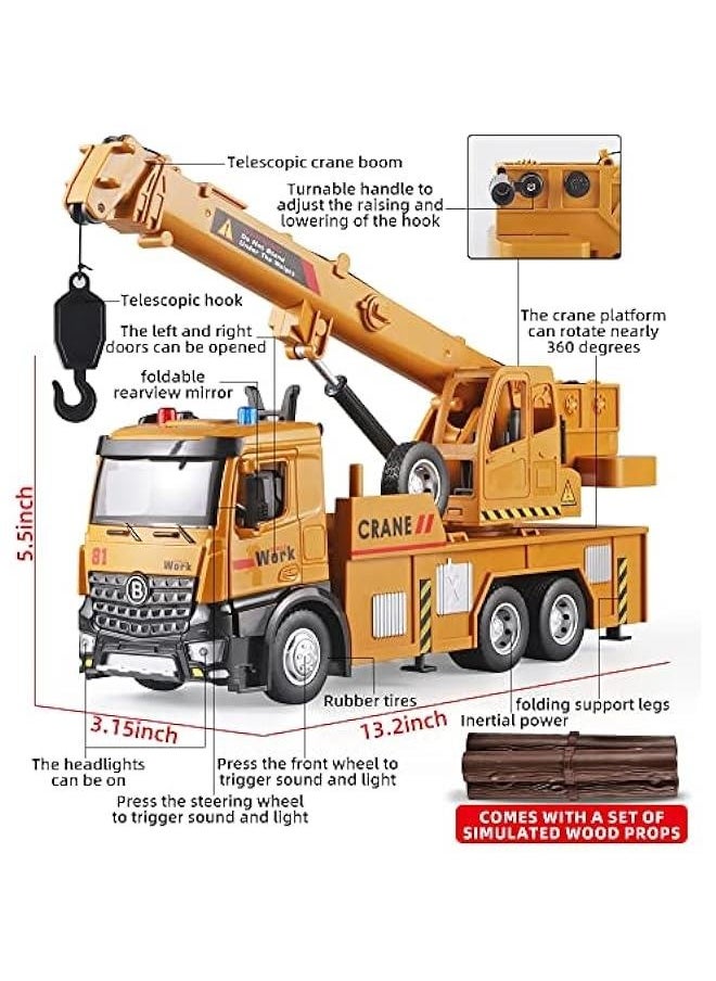 Children Crane Toy Metal DieCast Crane Model，Construction Truck Toys with Simulated Sounds and Lights，Suitable for Ages 3 and Up Toy Crane for Boys