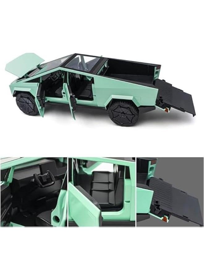 Cybertruck Model: 1/24 Diecast Metal Toy Trucks with Lights and Sounds, Mini Vehicles Toys for Boys, Ages 3 and Up (Green)