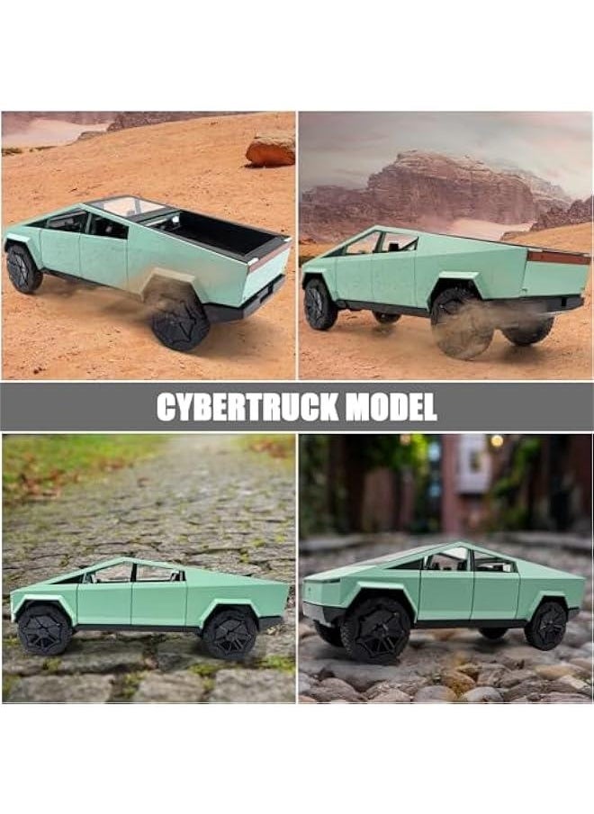 Cybertruck Model: 1/24 Diecast Metal Toy Trucks with Lights and Sounds, Mini Vehicles Toys for Boys, Ages 3 and Up (Green)