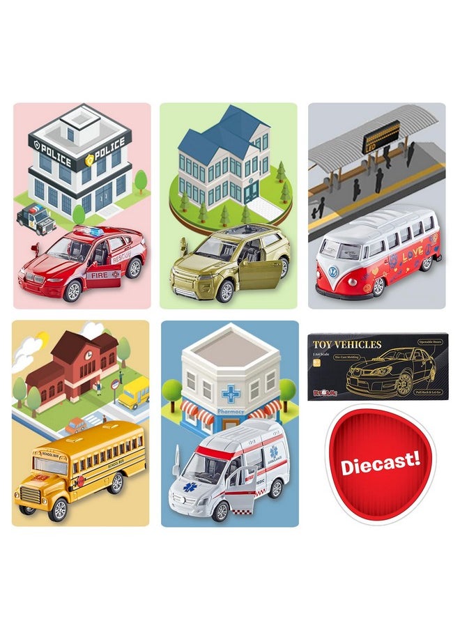 KIDAMI Die-cast Metal Toy Cars Set of 5, Openable Doors, Pull Back Cars Ambulance, Gift Pack for Kids (Official Car Ⅱ)
