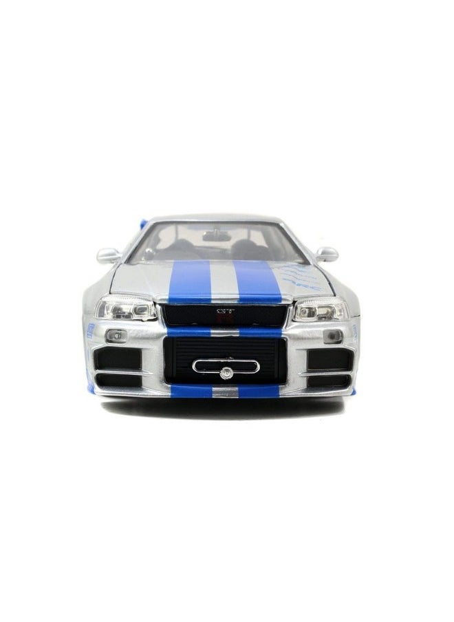 Jada Toys Fast & Furious Brian’s 2002 Nissan Skyline R34 Die-cast Car, 1:24 Scale, Silver & Blue,19808