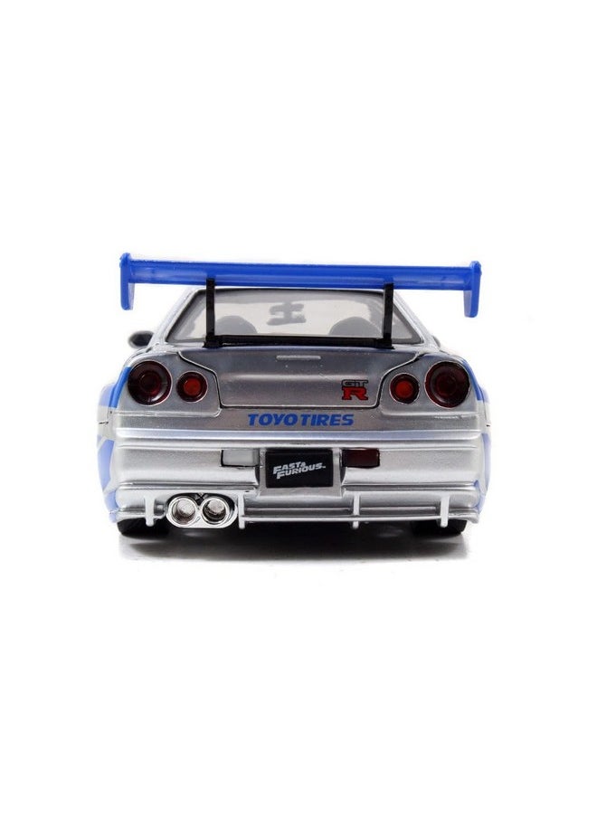 Jada Toys Fast & Furious Brian’s 2002 Nissan Skyline R34 Die-cast Car, 1:24 Scale, Silver & Blue,19808