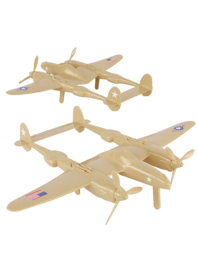 TimMee WW2 P-38 Lightning Fighter Plane - 2pc Tan Plastic Army Men Aircraft