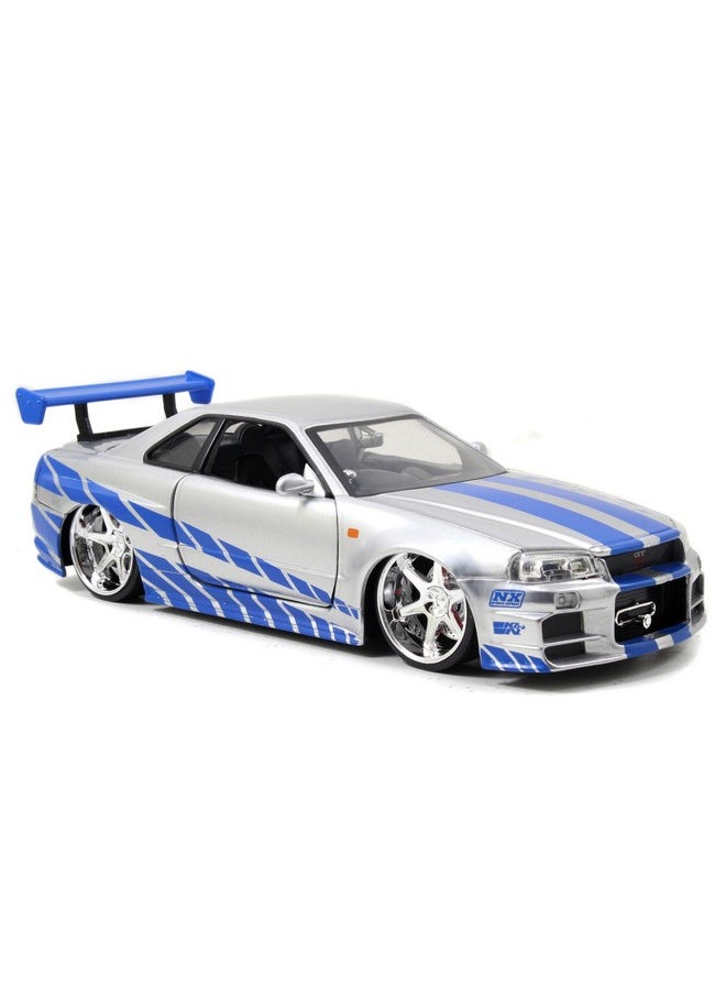 Jada Toys Fast & Furious Brian’s 2002 Nissan Skyline R34 Die-cast Car, 1:24 Scale, Silver & Blue