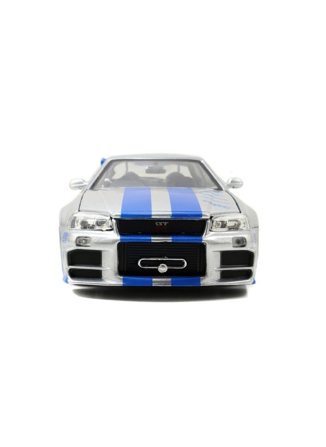 Jada Toys Fast & Furious Brian’s 2002 Nissan Skyline R34 Die-cast Car, 1:24 Scale, Silver & Blue