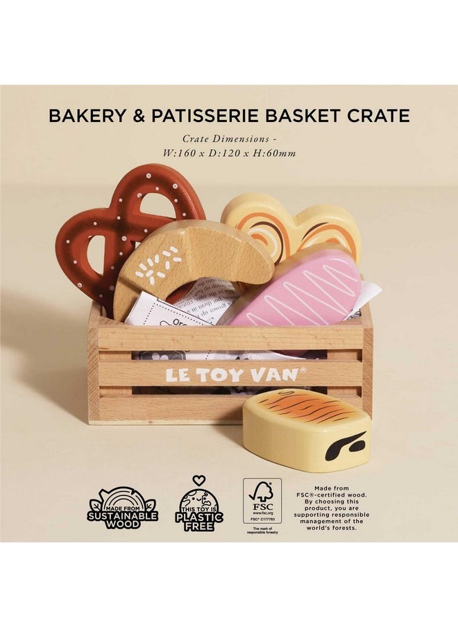 Le Toy Van - Educational Wooden Honeybee Market Baker's Basket Crate | Wood Play Food | Supermarket Pretend Play Shop Food