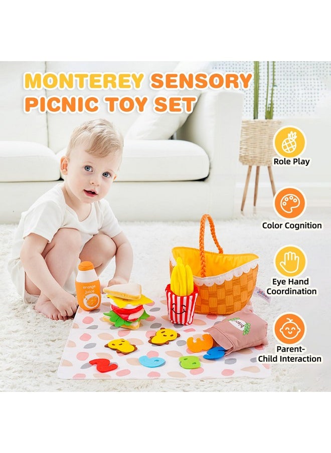 Jollybaby Mini Soft Cloth Kitchen Pretend Play Food Toys for Toddlers 1-3, Fabric Picnic Basket Fake Food Toys Set for Baby 0-6-12 Month, Montessori Sensory Stuffed Food Toys for Newborn Baby Gift