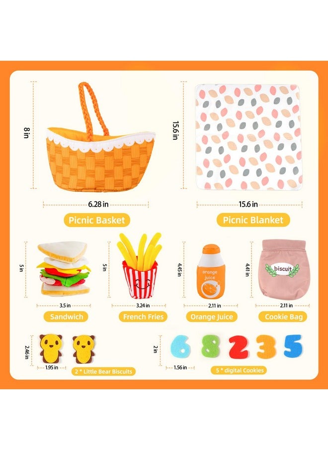 Jollybaby Mini Soft Cloth Kitchen Pretend Play Food Toys for Toddlers 1-3, Fabric Picnic Basket Fake Food Toys Set for Baby 0-6-12 Month, Montessori Sensory Stuffed Food Toys for Newborn Baby Gift