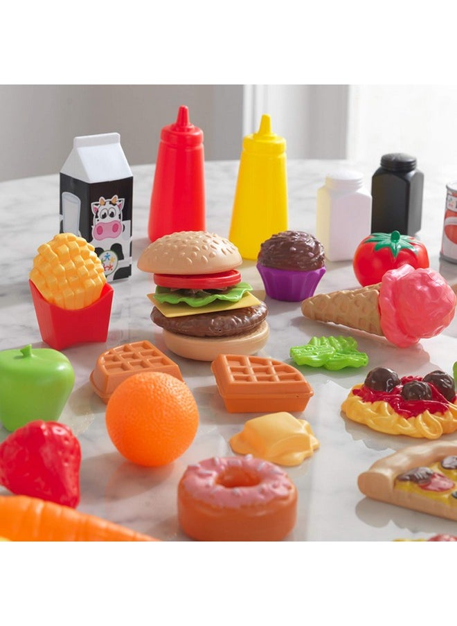 KidKraft 65-Piece Plastic Play Food Set for Play Kitchens, Fruits, Veggies, Sweets, Drinks and More, Gift for Ages 3+