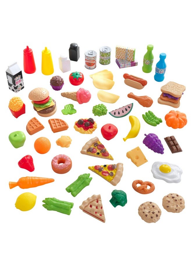 KidKraft 65-Piece Plastic Play Food Set for Play Kitchens, Fruits, Veggies, Sweets, Drinks and More, Gift for Ages 3+