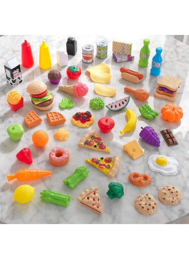 KidKraft 65-Piece Plastic Play Food Set for Play Kitchens, Fruits, Veggies, Sweets, Drinks and More, Gift for Ages 3+