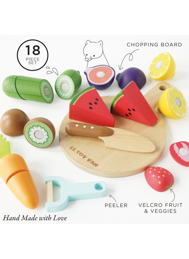 Le Toy Van - Wooden Chopping Board and Super Food Set | Perfect for Supermarket, Food Shop or Cafe Pretend Play - Suitable for Boys & Girls Age 24+ Months