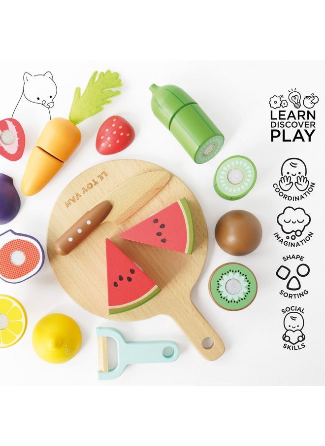 Le Toy Van - Wooden Chopping Board and Super Food Set | Perfect for Supermarket, Food Shop or Cafe Pretend Play - Suitable for Boys & Girls Age 24+ Months