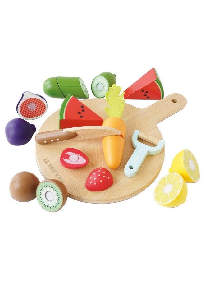 Le Toy Van - Wooden Chopping Board and Super Food Set | Perfect for Supermarket, Food Shop or Cafe Pretend Play - Suitable for Boys & Girls Age 24+ Months