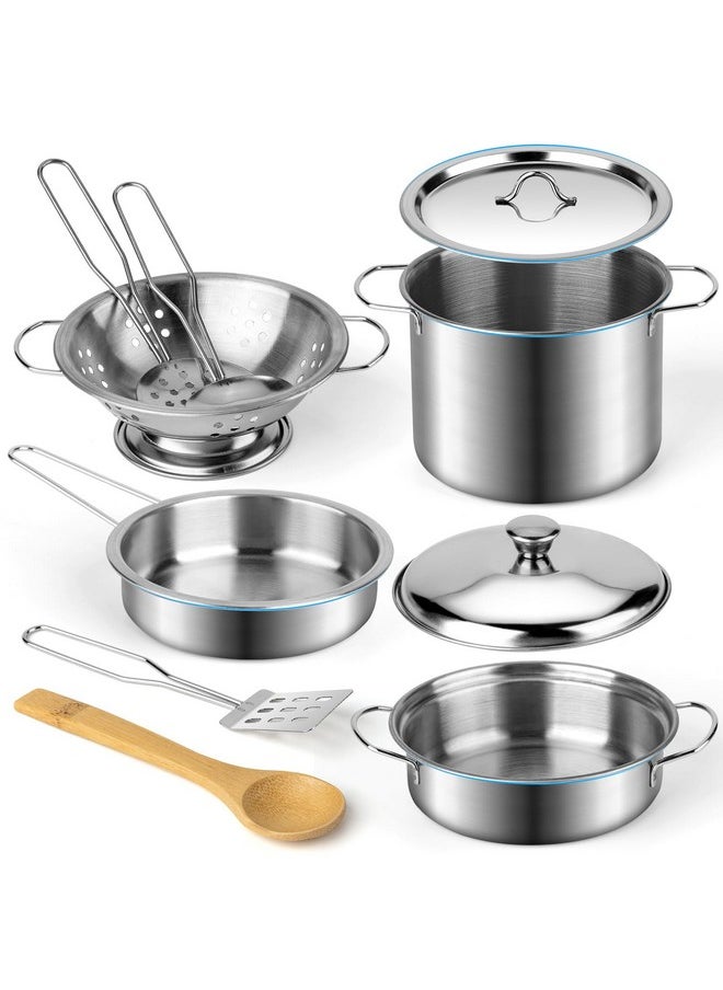 Juboury Kitchen Pretend Play Toys with Stainless Steel Cookware Pots and Pans Set, Cooking Utensils, Apron & Chef Hat, Cutting Vegetables for Kids, Girls, Boys, Toddlers