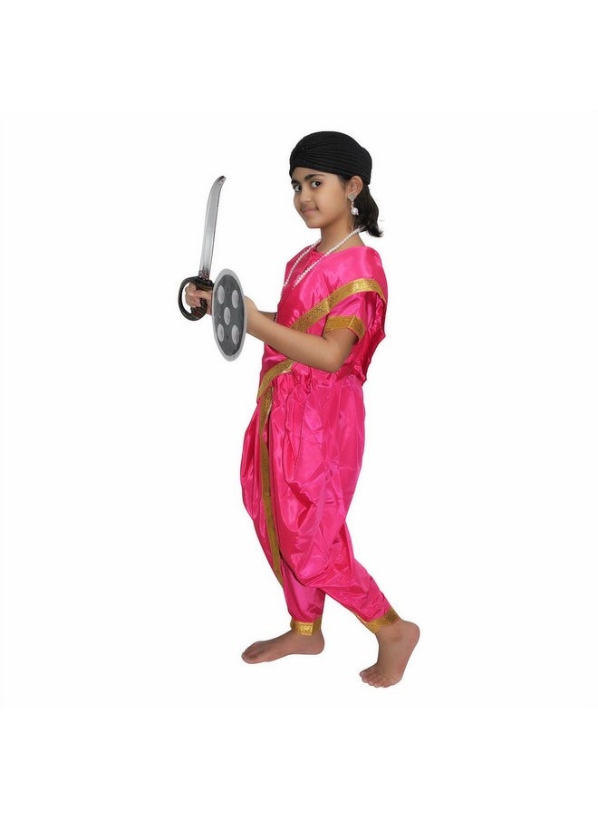 Kaku Fancy Dresses Silk & Polyester National Hero Jhasi Ki Rani Fancy Dress For Girls | Freedom Fighter Rani Laxmi Bai Costume For Independence Day & Republic Day -Magenta, 3-4 Years, For Girls