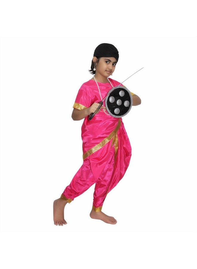 Kaku Fancy Dresses Silk & Polyester National Hero Jhasi Ki Rani Fancy Dress For Girls | Freedom Fighter Rani Laxmi Bai Costume For Independence Day & Republic Day -Magenta, 3-4 Years, For Girls