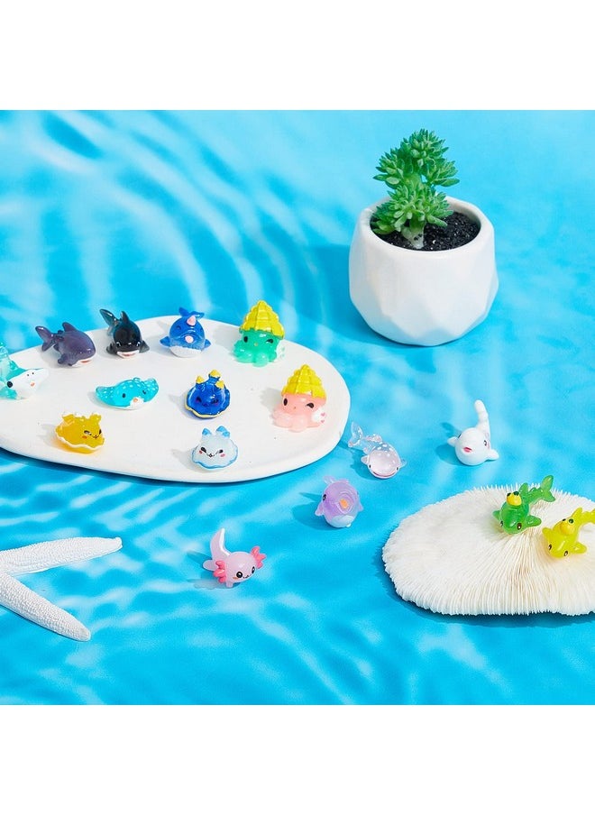 Juexica Mini Ocean Resin Animals Tiny Resin Axolotl Animals Figurines Aquarium Ornaments Ocean Mini Sea Animals Figures for Fish Tank Decorations Birthday Party Favor(Stylish,17 Pcs)