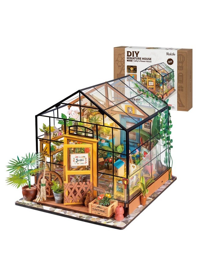Rolife DIY Miniature Dollhouse Kit,Green House with Furniture and LED,Wooden Dollhouse Kit,Best Birthday and Valentine's Day Gift for Women and Girls