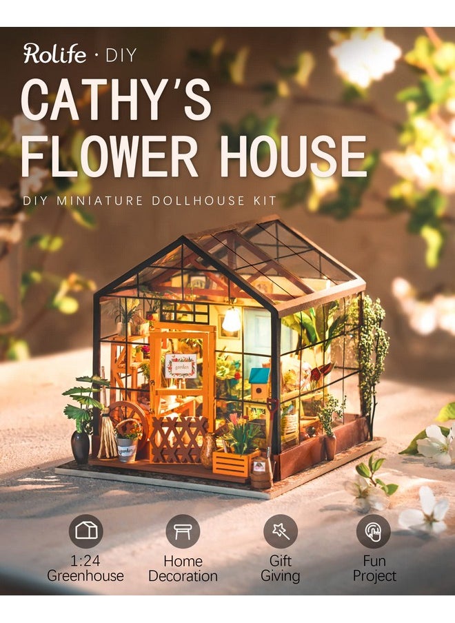 Rolife DIY Miniature Dollhouse Kit,Green House with Furniture and LED,Wooden Dollhouse Kit,Best Birthday and Valentine's Day Gift for Women and Girls