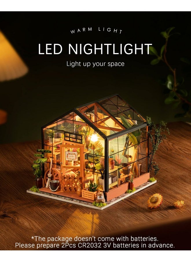 Rolife DIY Miniature Dollhouse Kit,Green House with Furniture and LED,Wooden Dollhouse Kit,Best Birthday and Valentine's Day Gift for Women and Girls