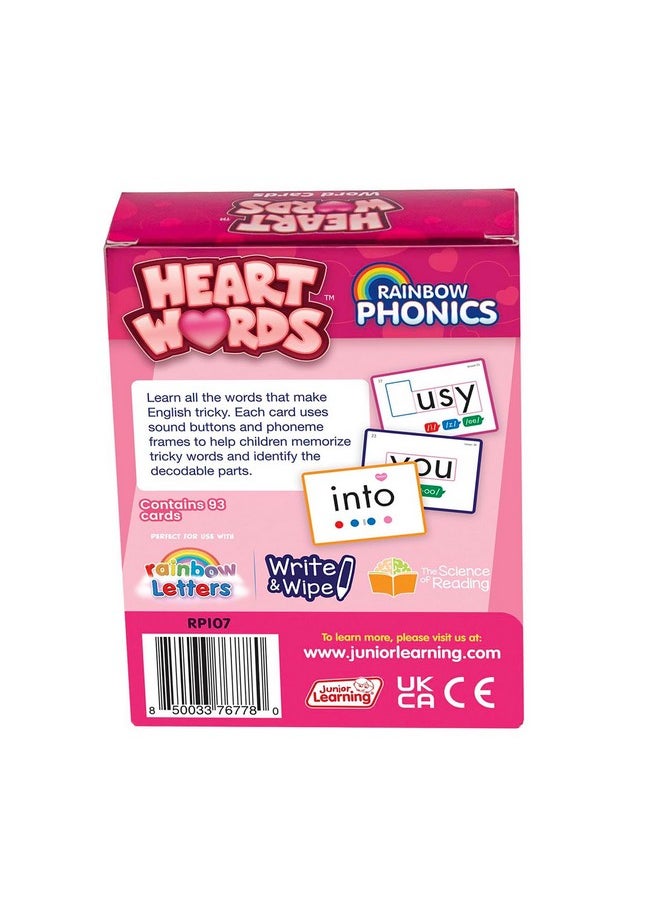 Junior Learning: Rainbow Phonics - Heart Words - 93 Word Cards, Flash Cards Use Visual Clues to Learn Core Words, Level Based Cards, Kids Ages 4+