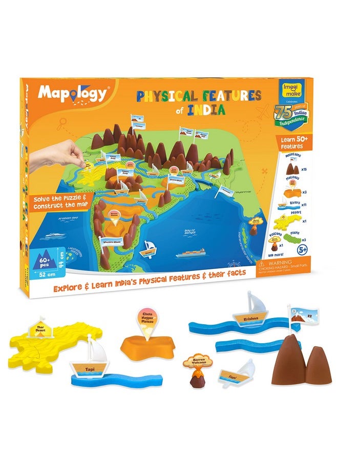 Imagimake Kid's Mapology - Physical Features of India Learn 50+ Geographical Features Like Mountains, Rivers, Plateaus Educational Toy and Learning Aid Puzzles for Age 5 Years+,Color Multi