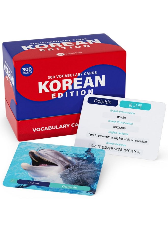 Briston Korean 300 Vocabulary Hangul Flash Cards - Educational Language Learning Resource Vocab with Pictures for Memory & Sight Words - Fun Game Play - Grade School, Classroom, or Homeschool Supply
