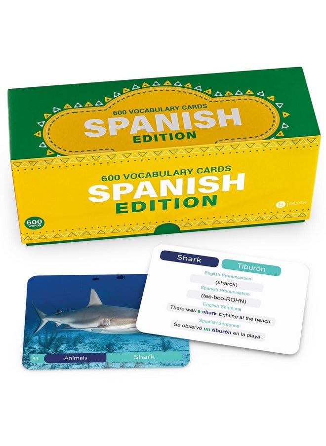 Spanish Vocabulary Flash Cards - 600 Full Color Cards [Updated 2024 Edition] Educational Language Learning Resource - Memory & Sight Words - Game Like Play - Kids, Grade School, Classroom, Homeschool