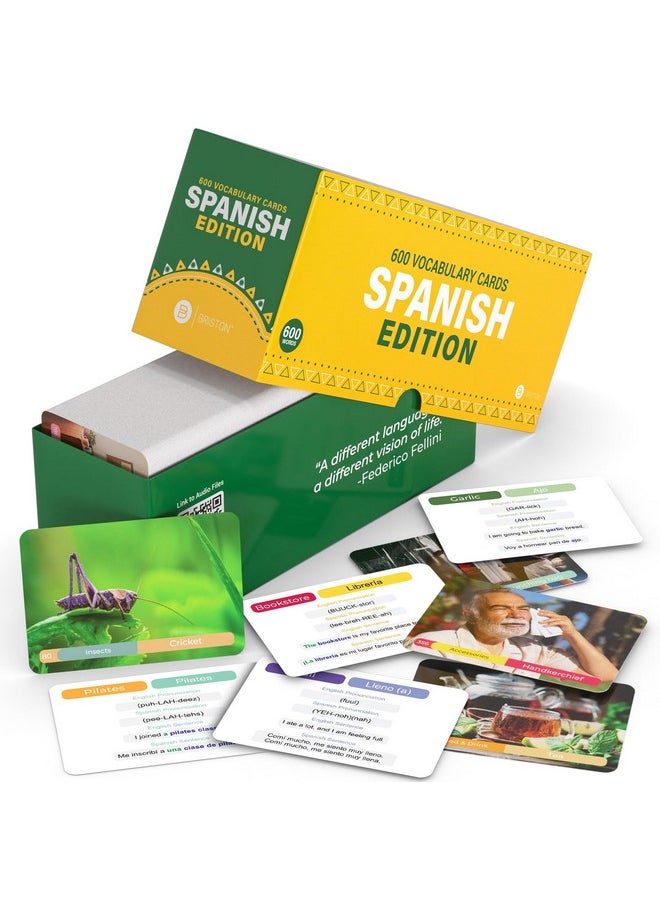 Spanish Vocabulary Flash Cards - 600 Full Color Cards [Updated 2024 Edition] Educational Language Learning Resource - Memory & Sight Words - Game Like Play - Kids, Grade School, Classroom, Homeschool