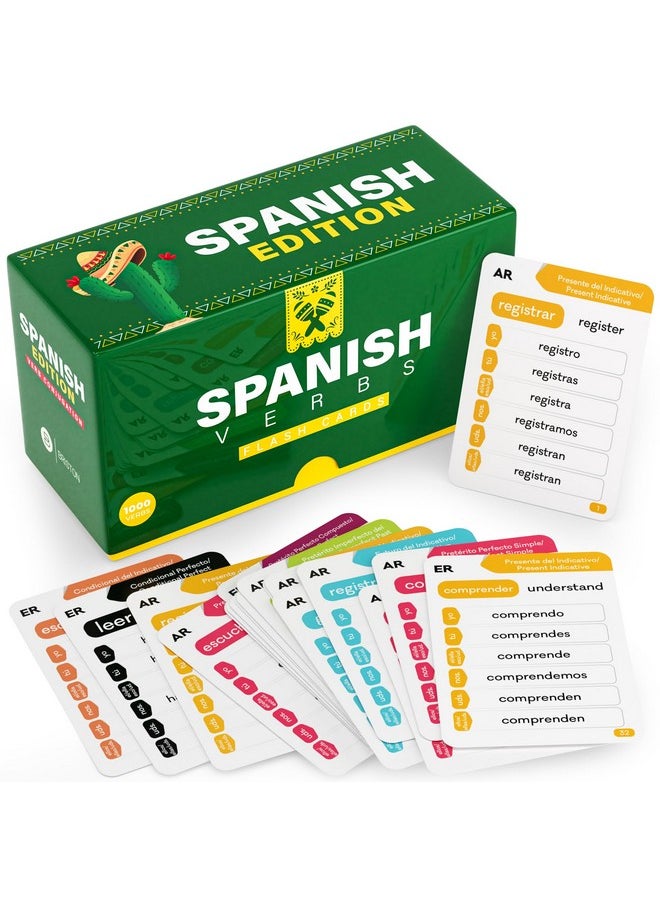 Spanish Verb Conjugation Flash Cards with 9 Tenses (1,000 Verbs 500 Cards) Educational Language Learning Resource for Memory & Sight Words - Fun Game Play - Kids, Grade School, Classroom or Homeschool