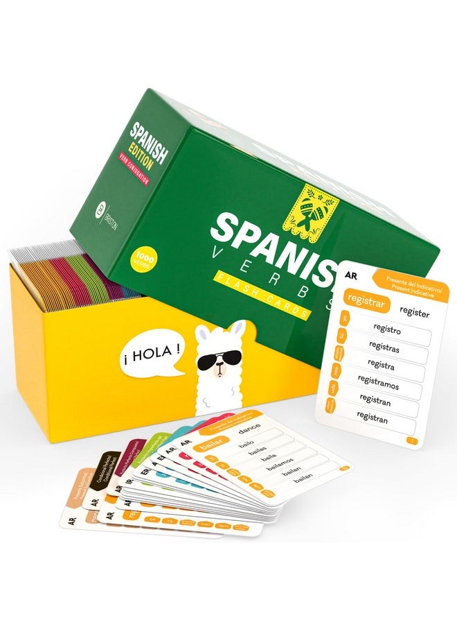 Spanish Verb Conjugation Flash Cards with 9 Tenses (1,000 Verbs 500 Cards) Educational Language Learning Resource for Memory & Sight Words - Fun Game Play - Kids, Grade School, Classroom or Homeschool