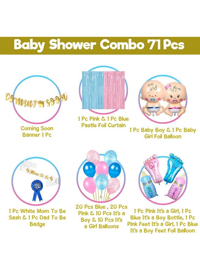 Party Propz Baby Shower Decoration Items - 71 Pcs Baby Shower Party Decoration | Pink Balloons Decoration | Blue Balloons Decorations | Mom to Be Props | Welcome Baby Decoration | Foil Baby Balloon