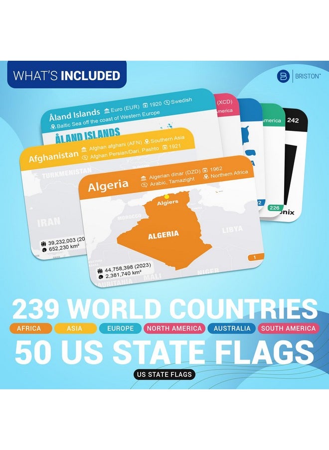 Countries of The World Flashcards - 290 Country & US States Complete with Capital, Continent, Flag & More - Educational Geography Flash Card Game Gift for Kids, Family & Adults [Updated August 2024]